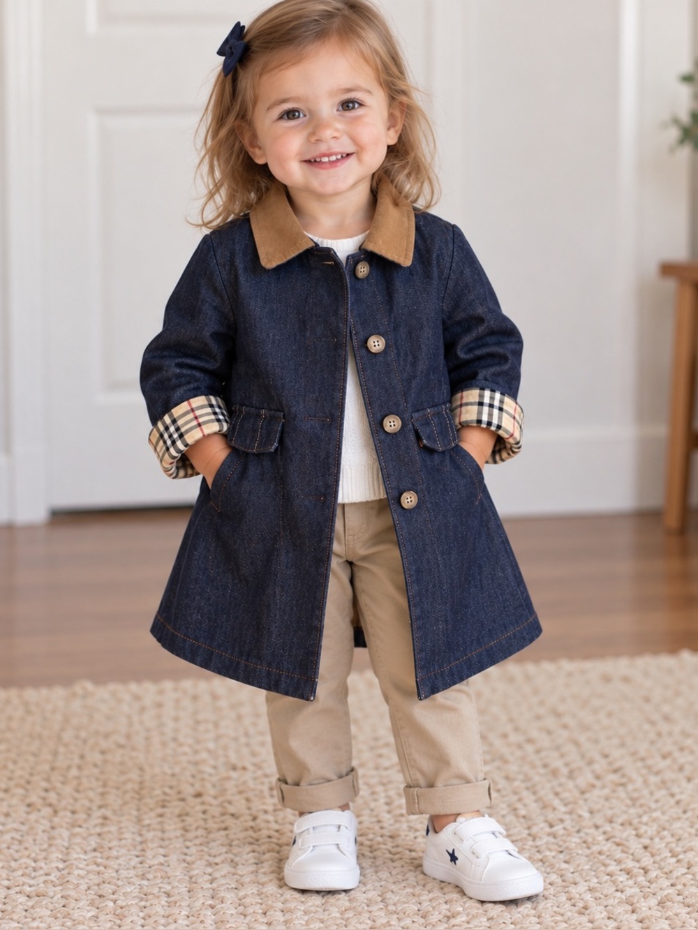 Coat jacket fleeced Burberry 2T collar suede jean denim